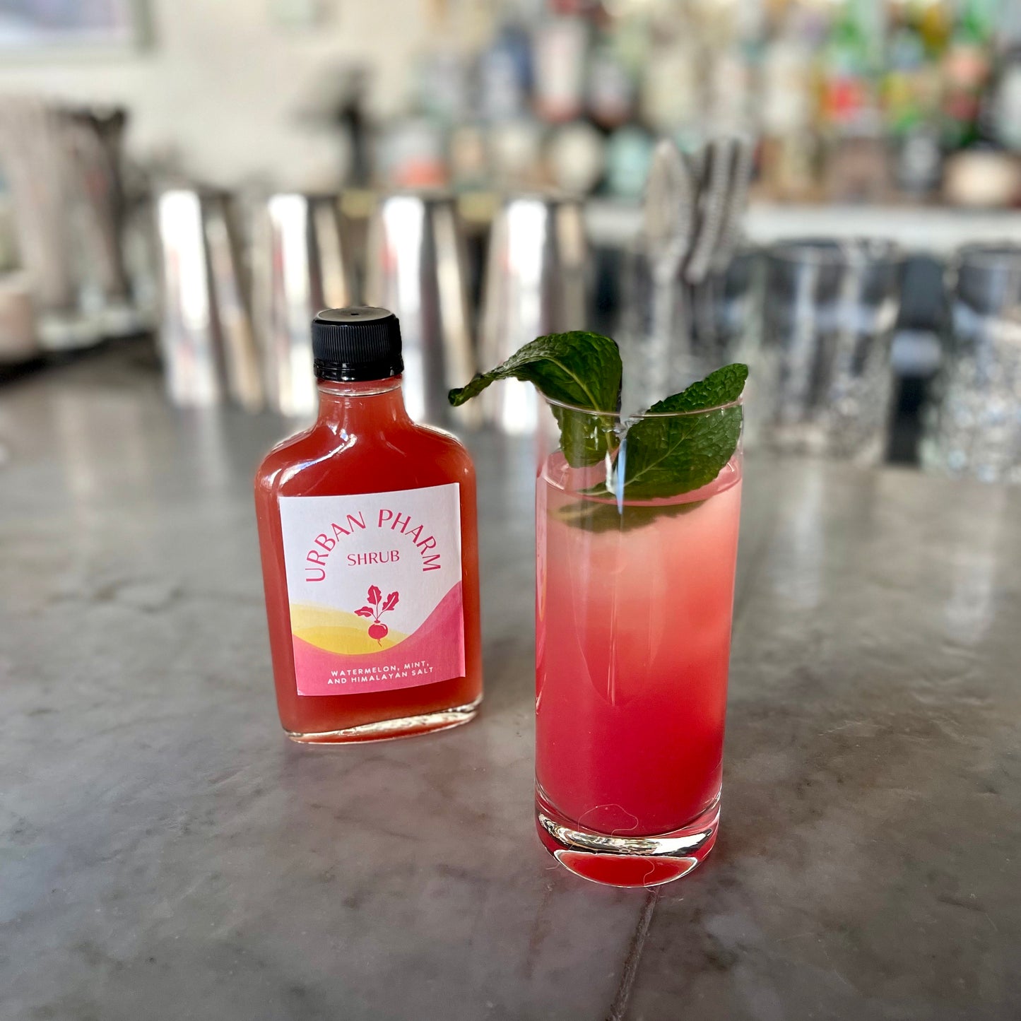 Watermelon, Mint, and Himalayan Salt Shrub