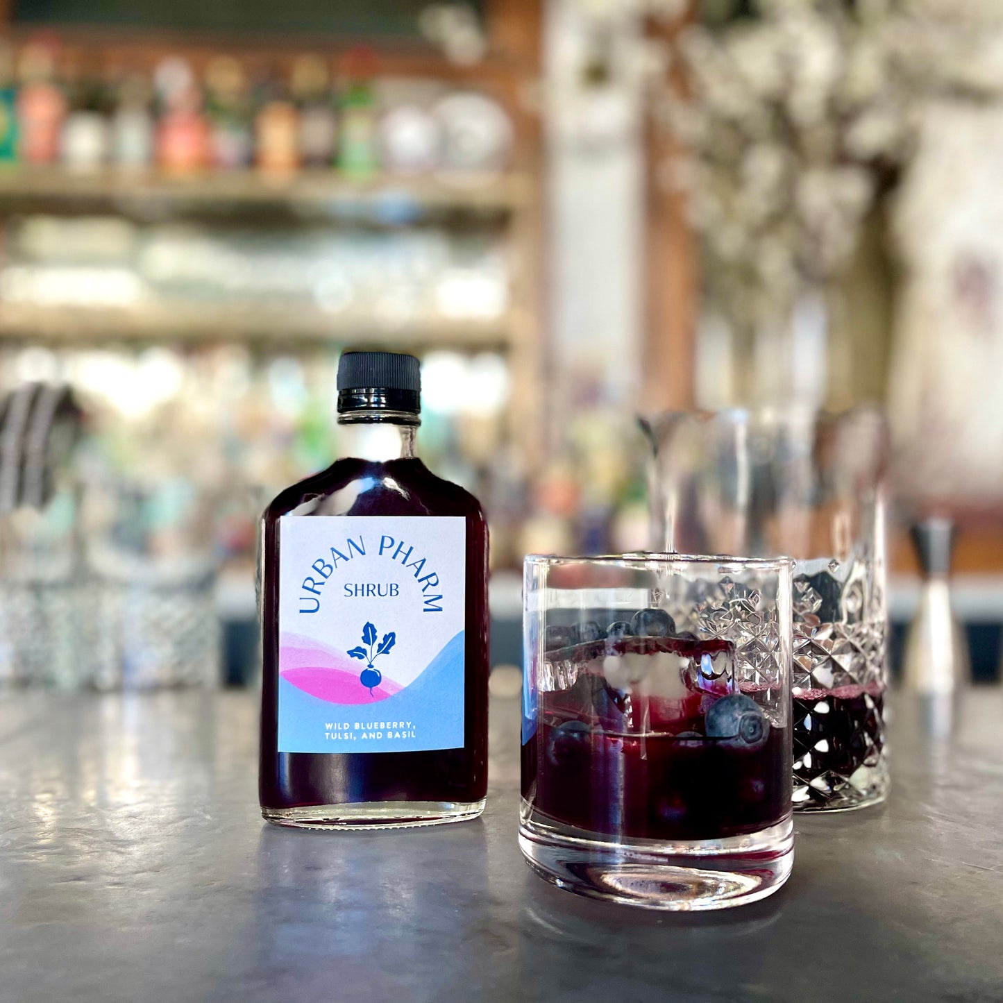 Wild Blueberry and Basil Shrub